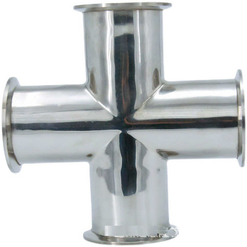 不锈钢304316食品卫生级快装四通同等径卡箍式精抛光镜面接头十字