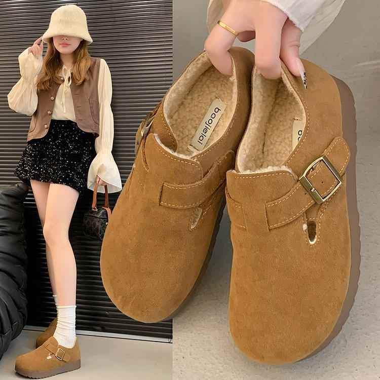 加绒勃肯鞋女单鞋2025年冬季新款复古懒人一脚蹬孕妇全包博1215r