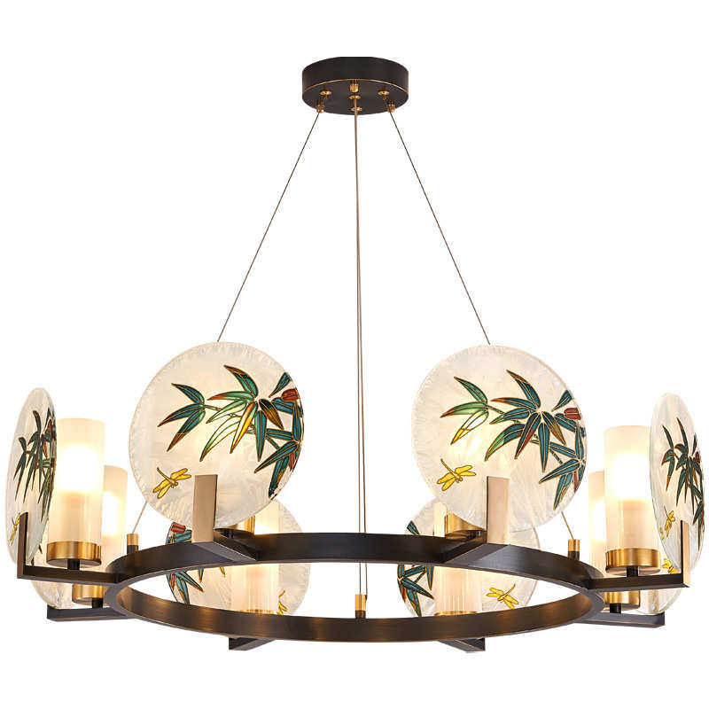 竹韵新中式珐琅彩全铜客厅吊灯中山灯饰全屋套餐高端设计别墅吊灯,家装灯饰光源,客厅吊灯,淘宝优惠券,粉丝福利购,淘宝优惠卷