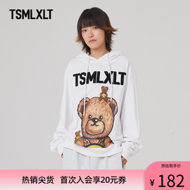 TSMLXLT TT潮牌2024春秋款白色卫衣女情侣装卡通印花连帽衫外套潮