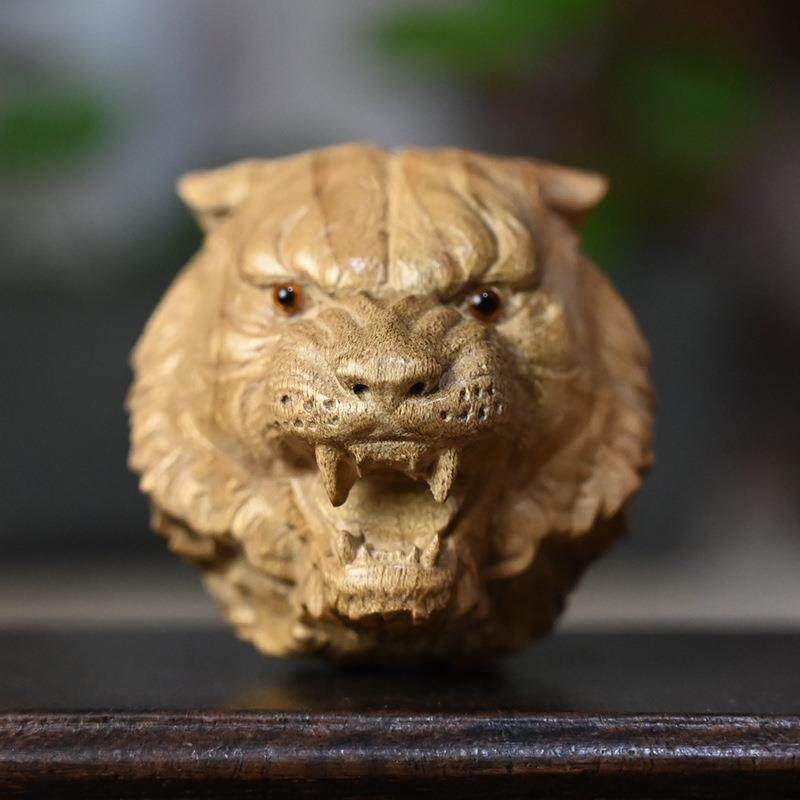 金丝楠木雕刻虎头文玩手把件个性钥匙扣挂件汽车挂饰木质工艺品