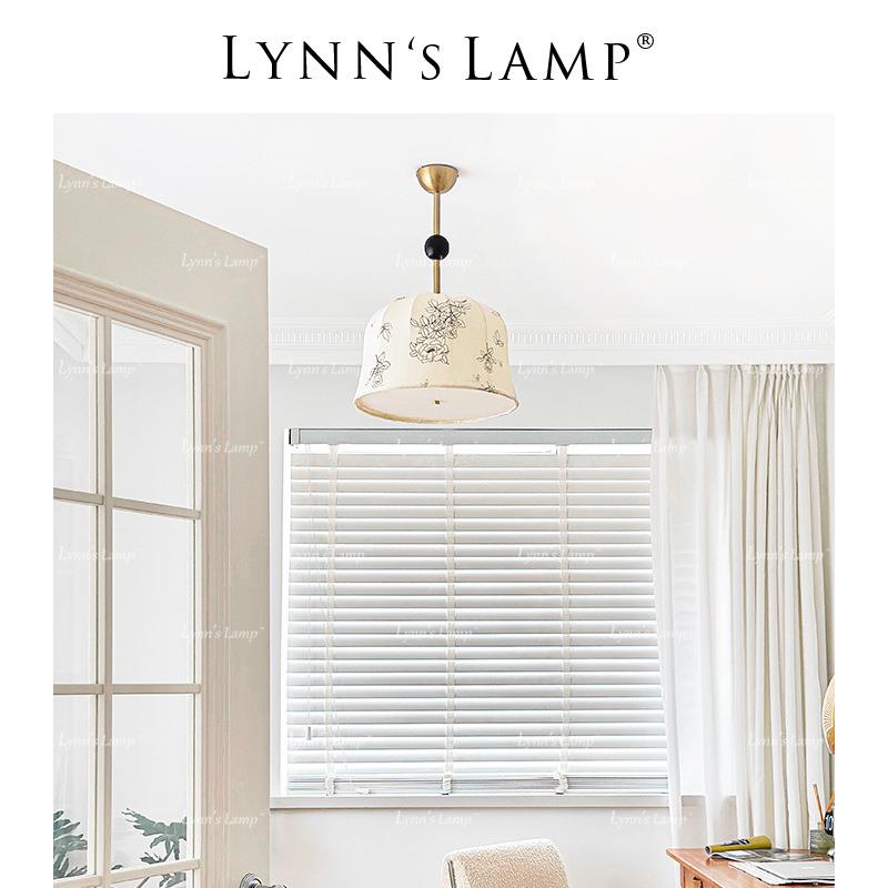 Lynn's立意 法式复古布艺吊灯 实木书房卧室花纹美式浪漫客厅灯具