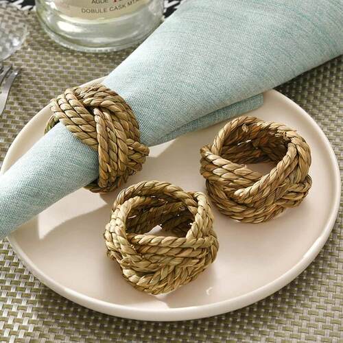 12PK Woven Natual Grass Napkin Rings手工编织天然藤草餐巾环圈