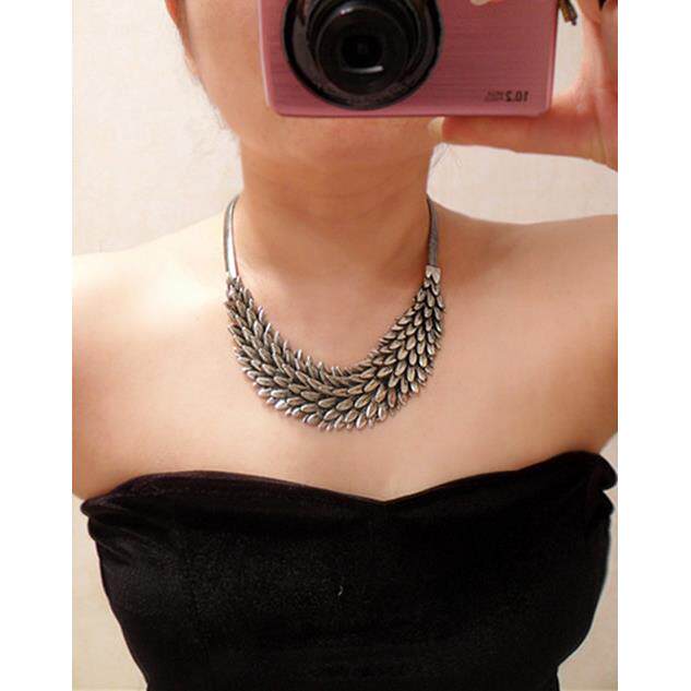 欧美夸张时尚羽毛个性短款项链OL复古风颈链衣服配饰锁骨链挂件