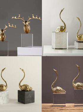 鹿头天鹅书档水晶底座欧式后现代新古典样板房摆件配书立书靠软装