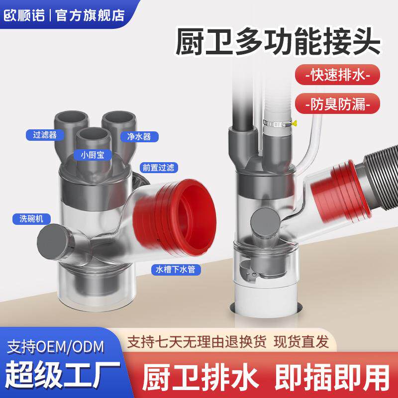 洗衣机下水三通阳台烘干机洗手池排水管防臭接头下水道三头接头