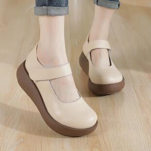 软底妈松糕厚单鞋 防滑妈鞋 鞋 真皮鞋 原创底复古单 皮鞋 高档871春款