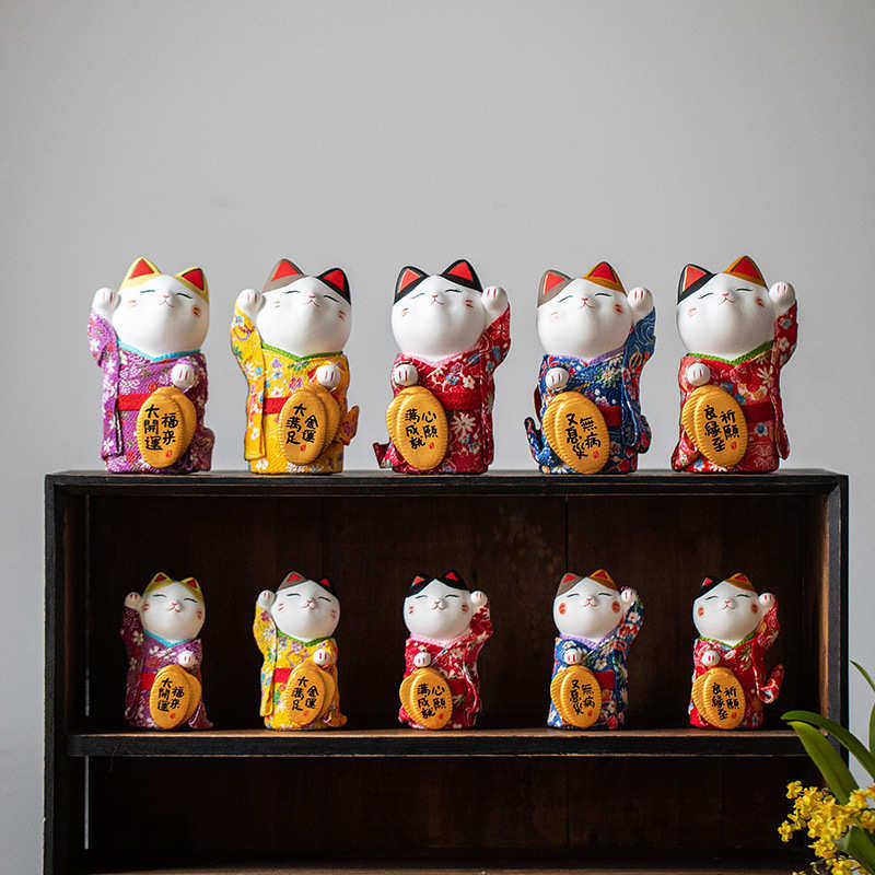 日式喵侍可爱客厅家居装饰品和服招财猫陶瓷摆件新年乔迁新居礼品