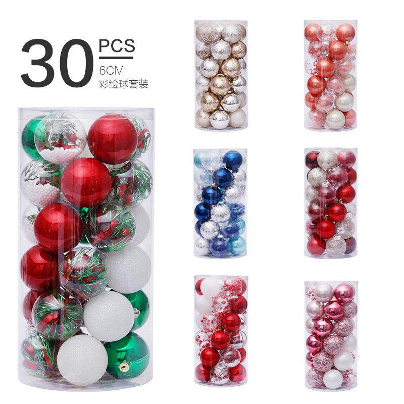 跨境现货 圣诞装饰品 6cm/30pcs 透明球圣诞球套装 圣诞树挂件