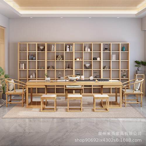 现代简约全实木茶桌办公室会客原木茶台茶桌一体桌家用泡茶桌实木