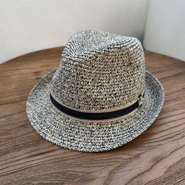 夏季女帽子遮阳帽英伦草帽，沙滩男士卷边爵士帽，法式复古草编小礼帽