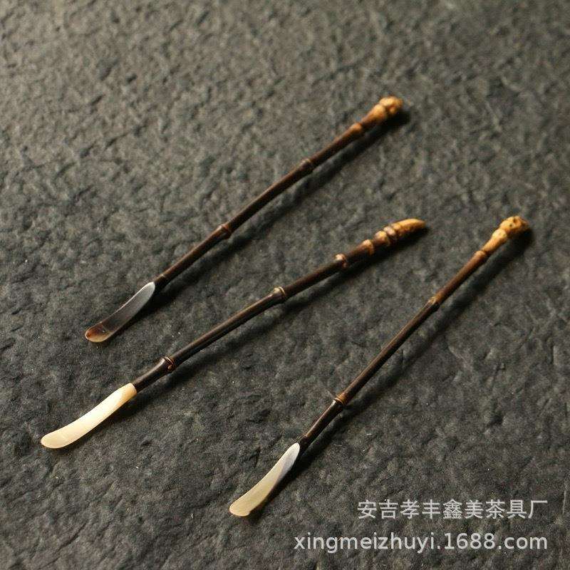 天然紫竹根长茶针镶花牛角茶匙茶扒竹发簪茶通壶嘴茶玩茶道配