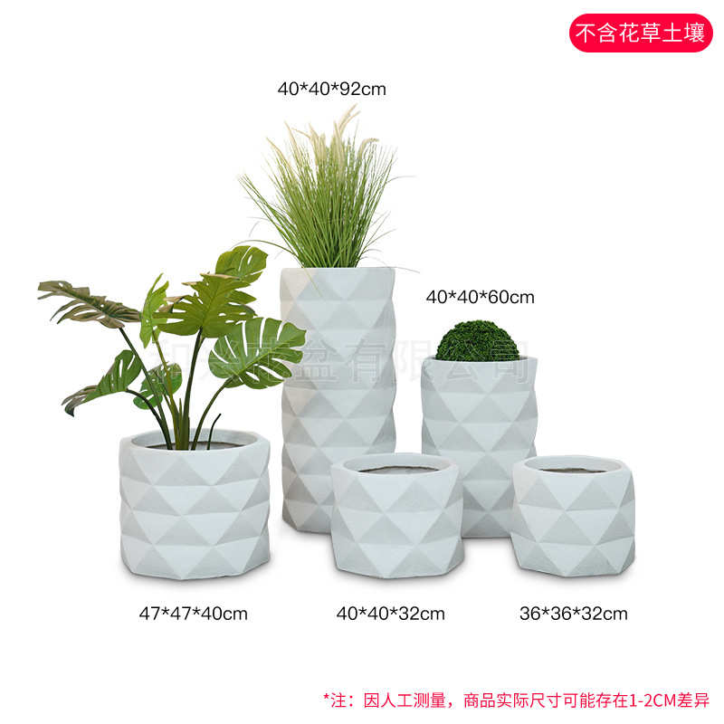 切面厂家绿花盆玻璃钢多摆件简约盆栽定制菱形花瓶肉植户外室内
