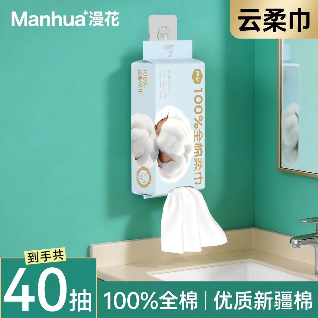 漫花洗脸巾100%纯棉加厚云柔巾保湿洁面卸妆擦脸棉柔巾抽取式GG