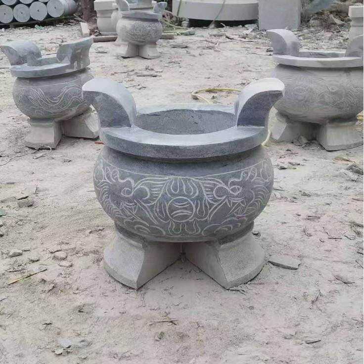 户外香炉室外寺庙土地庙天然石头小香炉上香圆形家用供奉