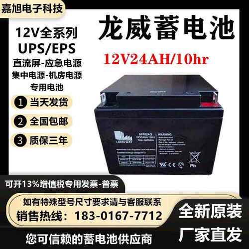 LONG WAY龙威蓄电池6FM24G/12V24AH/10HR消防/直流屏UPS电源EPS用