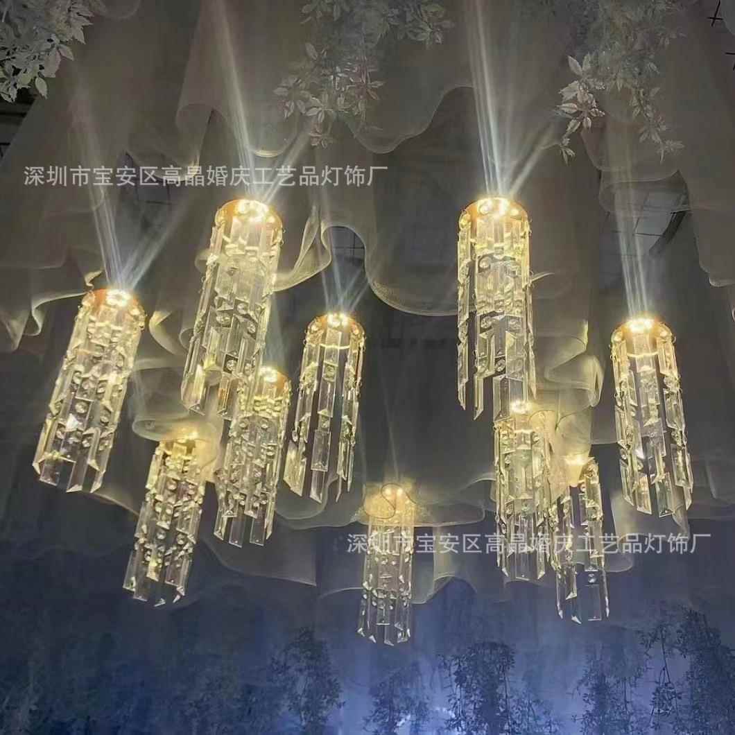 婚庆10头水晶冰条吊灯吊顶水晶灯亚克力发光装饰婚礼堂挂件布置