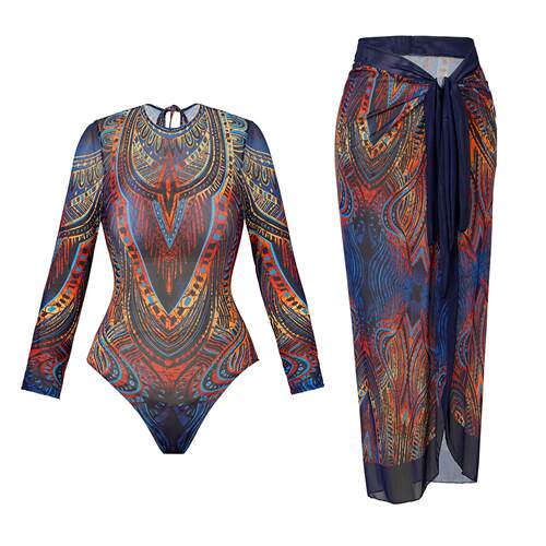 Women'S Zipper Jumpsuit Two-Piece Set, Vintage Print,