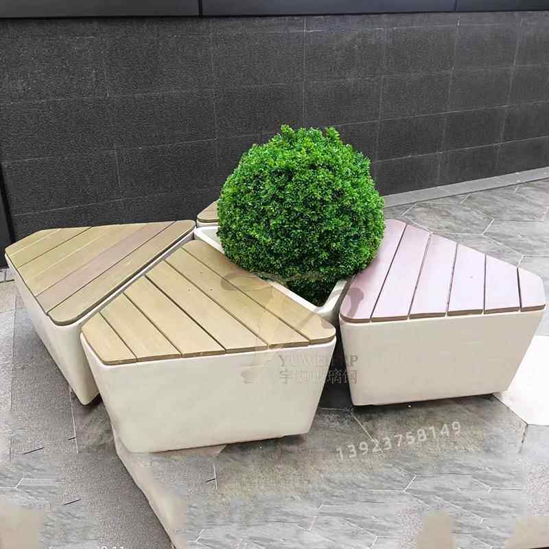 商场公共区域玻璃钢实木坐凳户外广场供人休憩座椅公园组合拼接椅