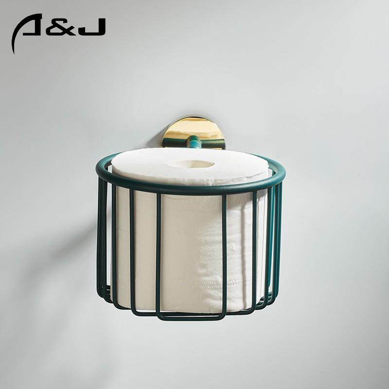 卫生间纸巾篓绿金全铜纸巾架浴室厕所卷纸抽纸盒壁挂式厕纸收纳盒