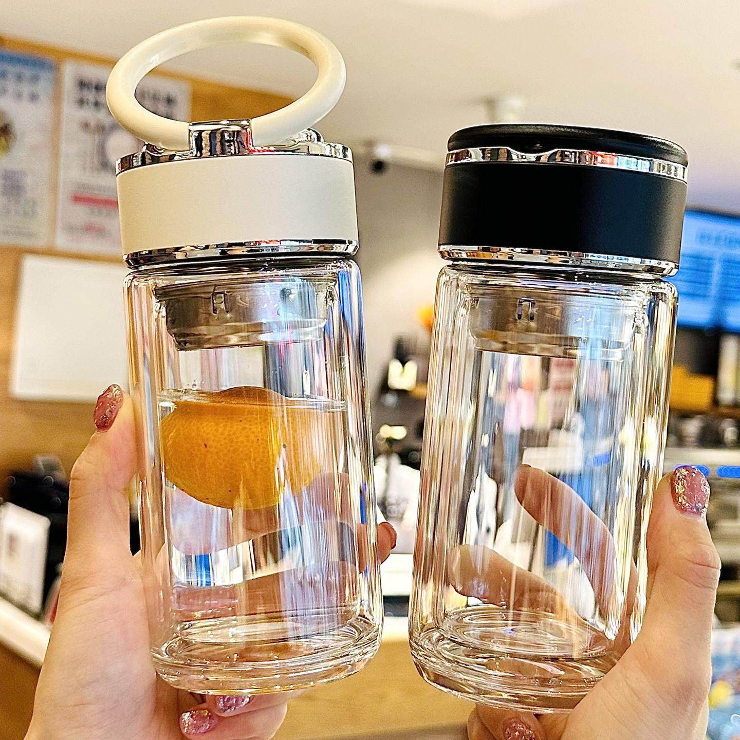 水杯2025新款女高级感轻奢高颜值双层玻璃杯分离泡茶杯子可携式小,餐饮具,玻璃杯,淘宝优惠券,粉丝福利购,淘宝优惠卷