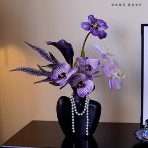 设计师款轻奢创意锁骨花瓶客厅餐桌花瓶插花装饰品百合花套装摆件