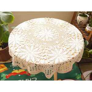 我爱我家 纯手工钩针勾花棉蕾丝镂空编织桌布茶几桌旗盖布