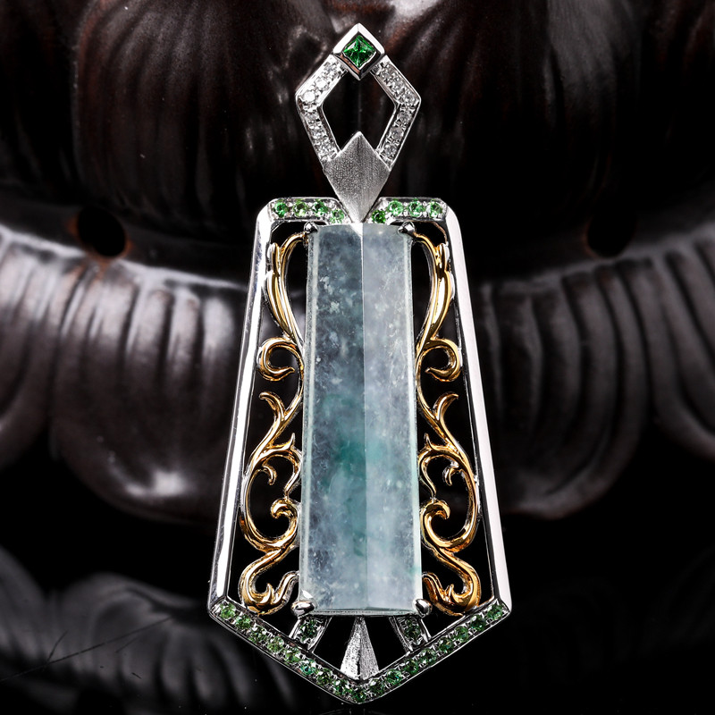 18K金镶玉扣头挂件翡翠正品飘彩素面柱形平安无事牌吊坠6.04g,珠宝/钻石/翡翠,颈饰,淘宝优惠券,粉丝福利购,淘宝优惠卷