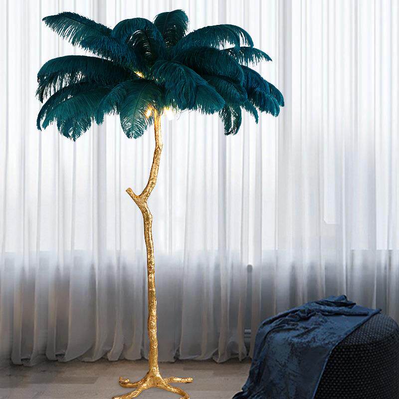轻奢全铜客厅落地灯网红羽毛灯温馨卧室公主房直播间装饰中山灯具