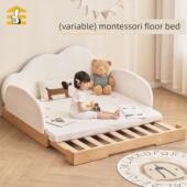 地板儿童床1.5米山毛榉围栏伸缩床女孩实木床软床单人床男孩