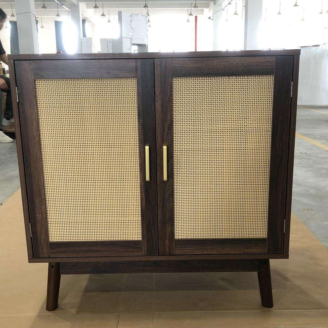 跨境简约藤制储物柜 Amazon跨境货源板式家具客厅厨房藤编餐边柜