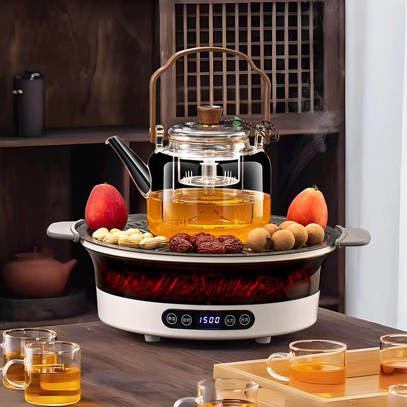 围炉煮茶器套装室内无烟黑晶炉烤火炉煮茶具网红全套多功能煮茶炉