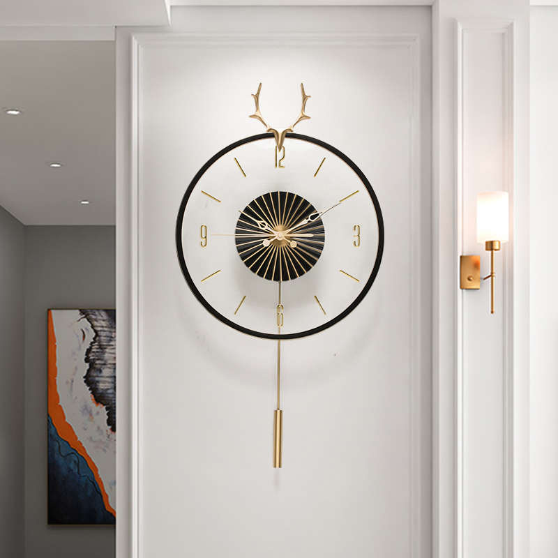 东方匠造 | 禅意空间  |  中式轻奢高档麋鹿挂钟客厅背景墙面装饰