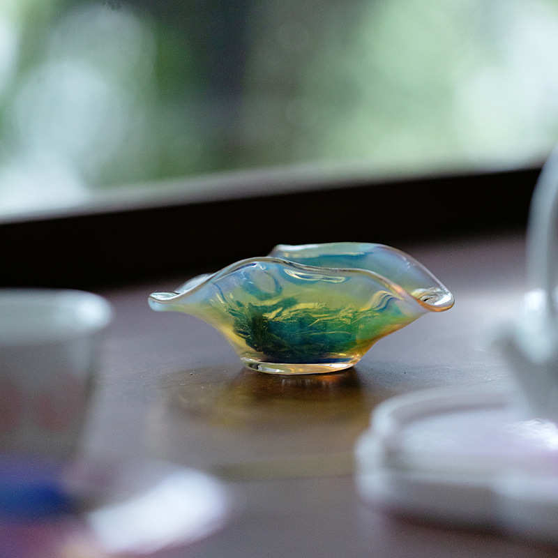 束刻高硼硅玻璃透明卷叶茶则分茶器赏茶荷茶具配件醒茶荷取茶器