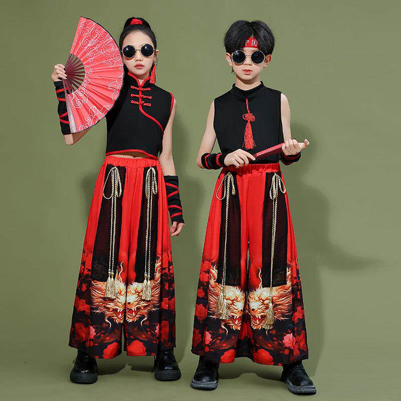 儿童演出服中国风古典舞小学生运动会国潮风爵士打鼓服武术表演服