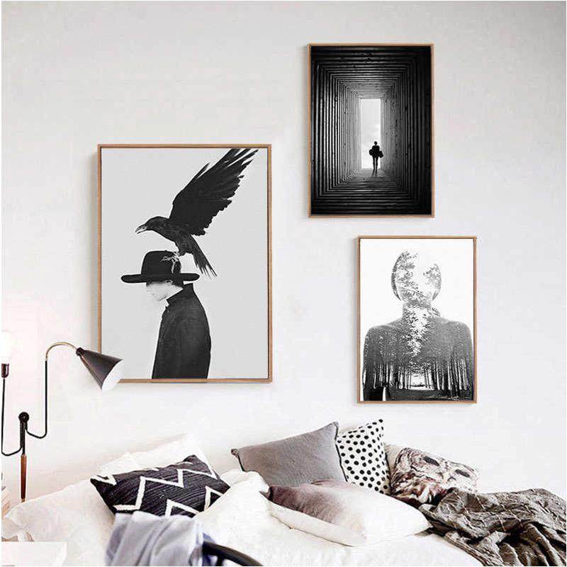 办公室装饰画黑白简约现代竖版北欧创意抽象个性人物挂画酒店壁画,家居饰品,现代装饰画,淘宝优惠券,粉丝福利购,淘宝优惠卷