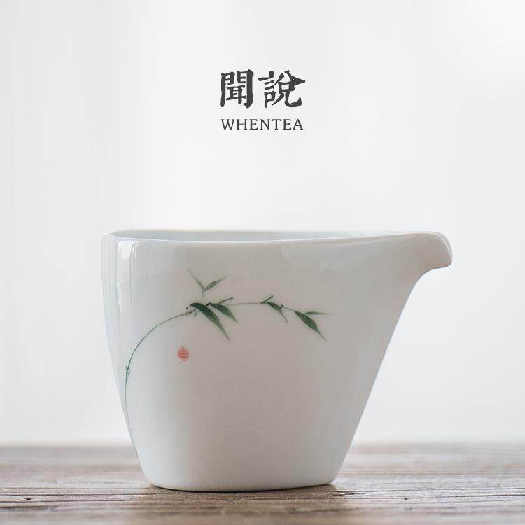 闻说|纯手绘青竹公道杯 景德镇市手工 釉下彩高岭土白瓷茶海