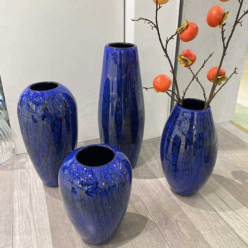 轻奢琉璃花瓶玻璃艺术摆件蓝色新中式客厅玄关装饰样板间花器餐桌