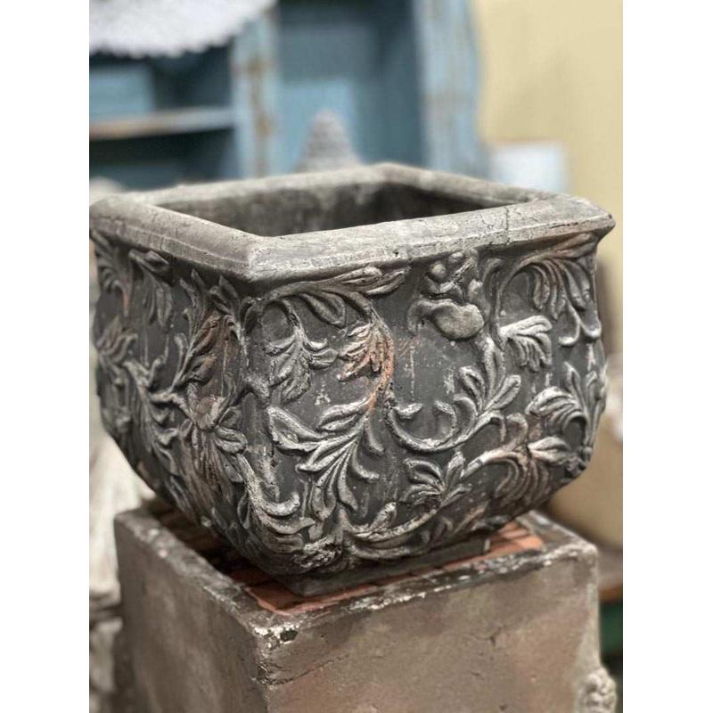 手压红陶四方勾花满花手工方盆 做旧复古透气透水