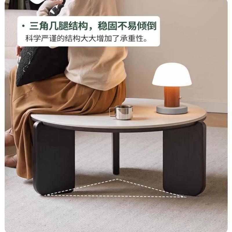 圆形轻奢实木黑色茶几简约现代小户型家用北欧客厅沙发组合