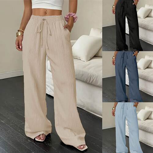 Women's textured fabric, elastic waisted straight leg