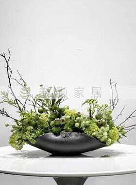 新中式仿真花艺售楼处酒店客厅茶几玄关干花造型装饰桌面创意摆件