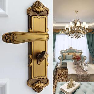 基亚锁具欧式锌合金静音门锁黄古铜室内木门锁卧室实木门锁具