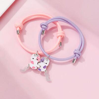2Pcs/set Cartoon Magnet Cats Alloy Best Friend Bracelet BFF