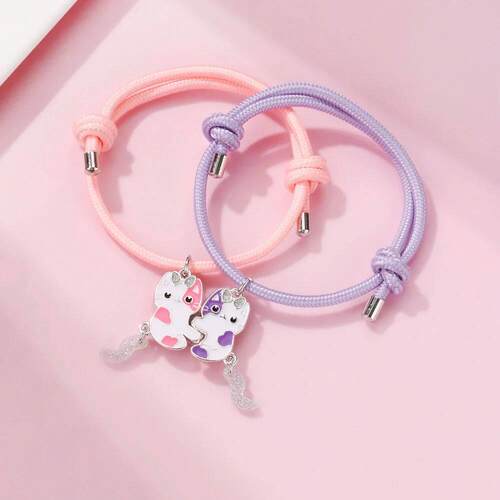 2Pcs/set Cartoon Magnet Cats Alloy Best Friend Bracelet BFF