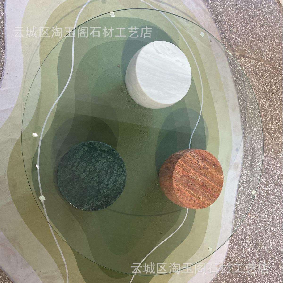 意式悬浮现代简约大理石脚圆形茶几小户型轻奢客厅家用钢化玻璃面