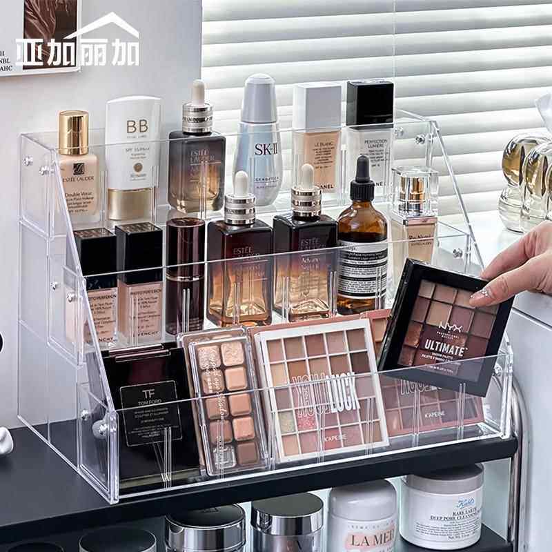 桌面化妆品置物架阶梯式亚克力眼影盘香水展示架梳妆台口红收纳盒