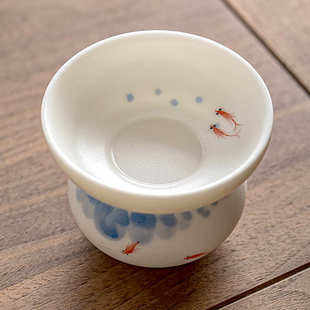 茶滤茶漏陶瓷全瓷一体汝窑手绘白瓷全瓷孔茶滤网茶隔功夫茶道配件