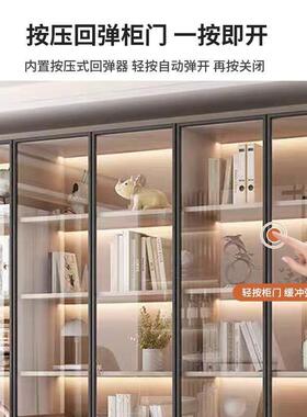 实木书柜带玻璃门家用展示柜客厅轻奢储物柜收纳柜整墙书架置物架
