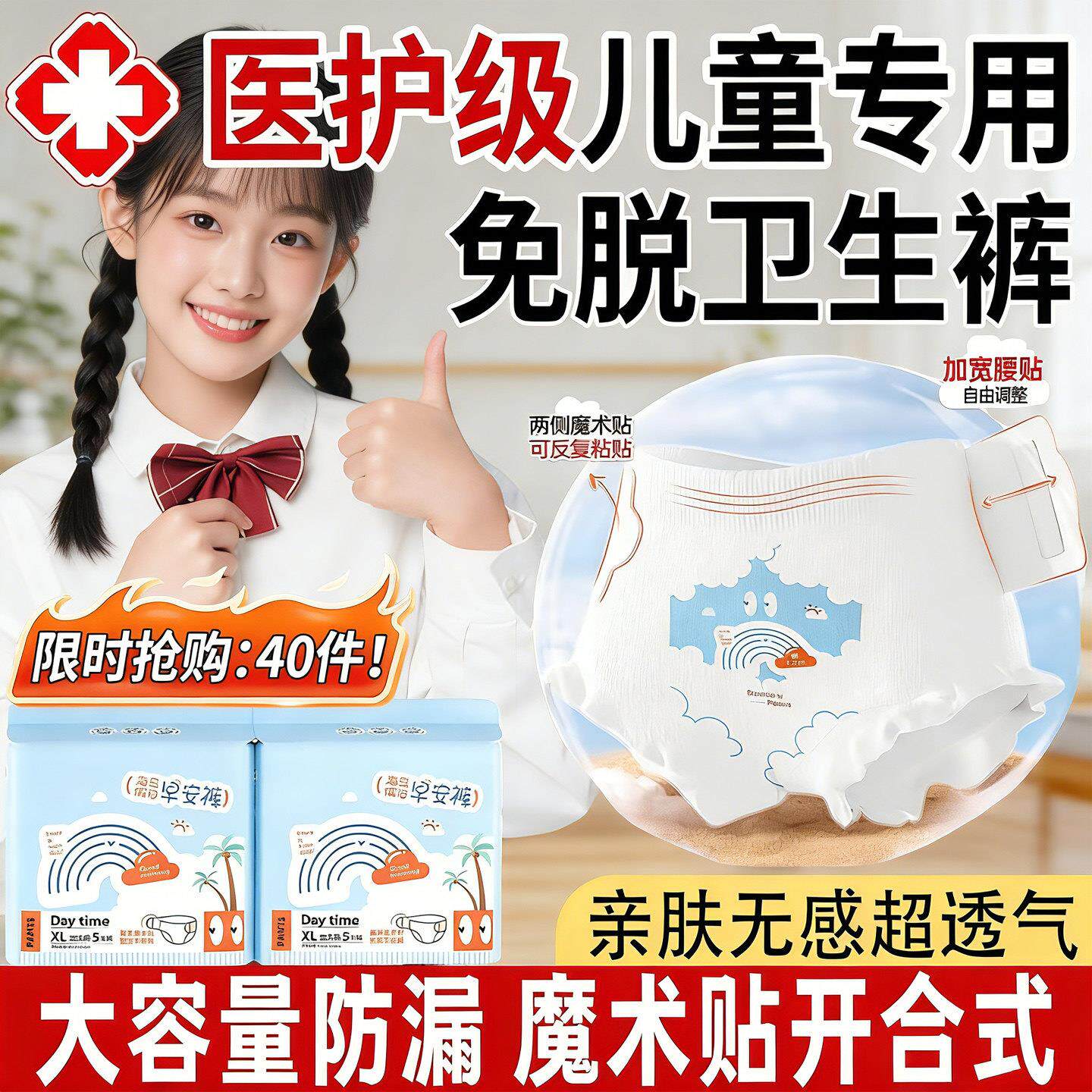 正品少女专用儿童卫生巾初潮青春期小女孩学生免脱姨妈拉拉裤医护